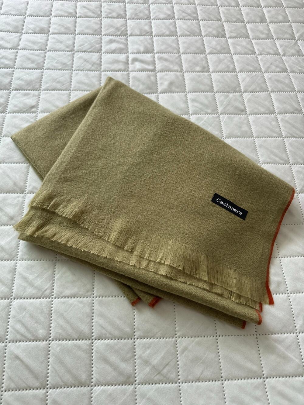 Cashmere Sage Green Fringe Scarf Wrap Shawl Olive Green Soft Winter Unisex